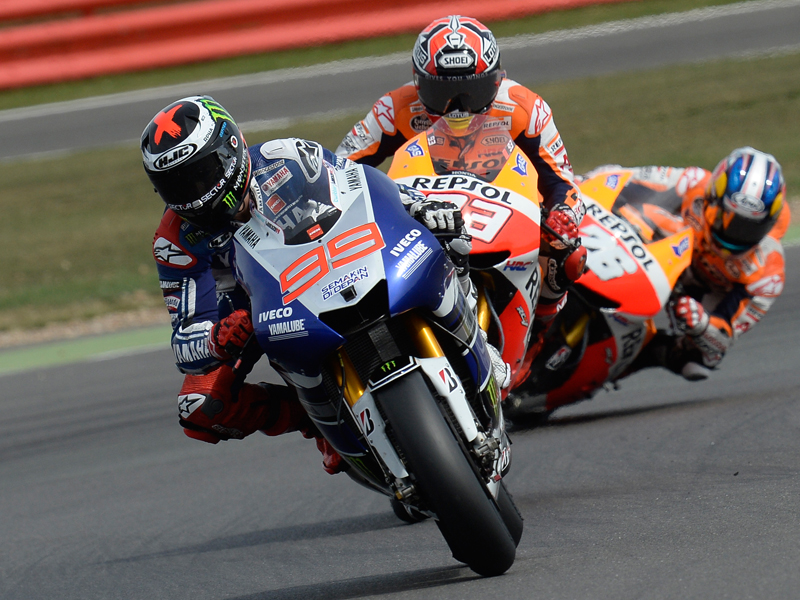 2013年第4戦シルバーストーンのロレンソ、マルケス、ペドロサ